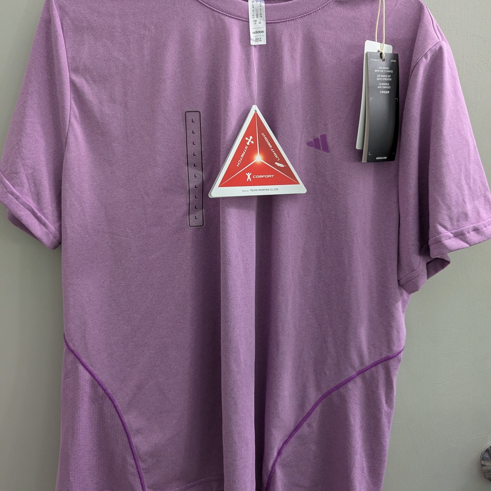 NWT Adidas Large Deltapeak Purple Short Sleeve Tee Running Tennis Gym Pickleball